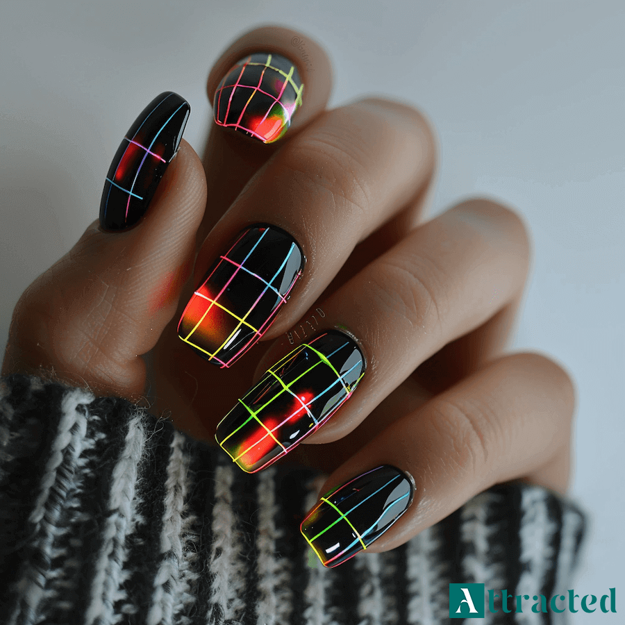 Neonowa kratka na paznokciach