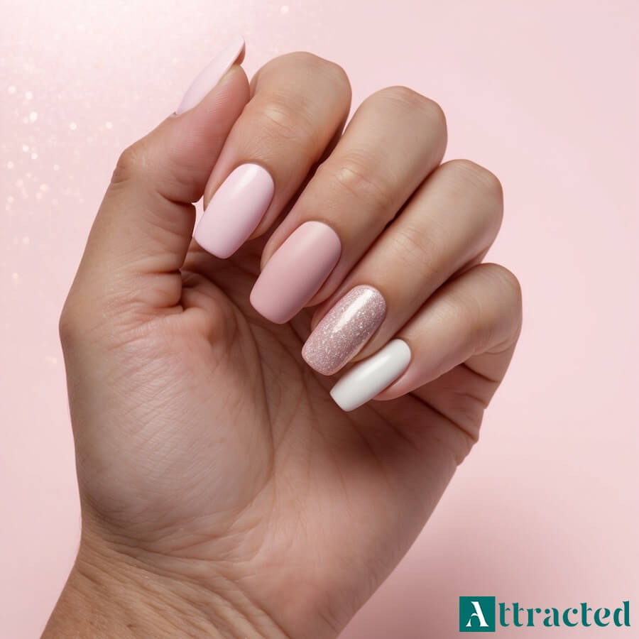 Matowy baby boomer z błyszczącym brokatem