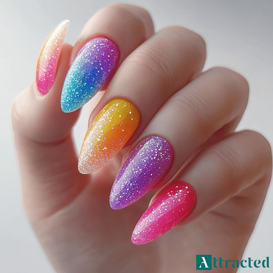 Neonowe paznokcie z brokatowym ombre