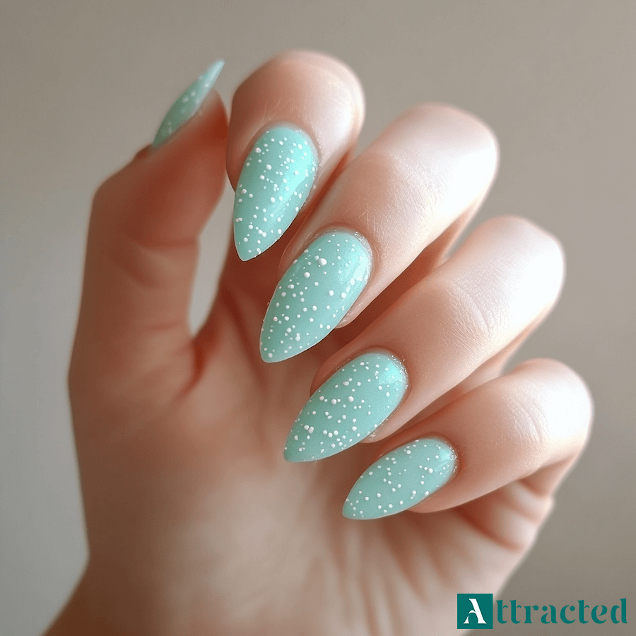Paznokcie miętowe z białym efektem sugar