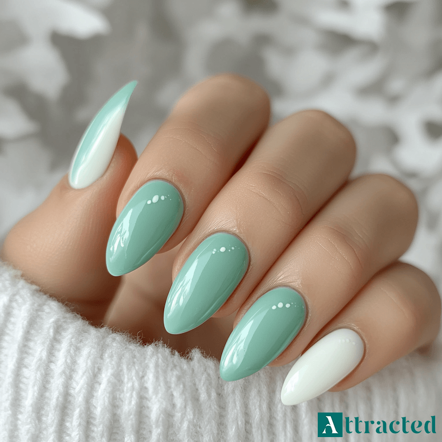 Paznokcie miętowe z białym - klasyczne połączenie