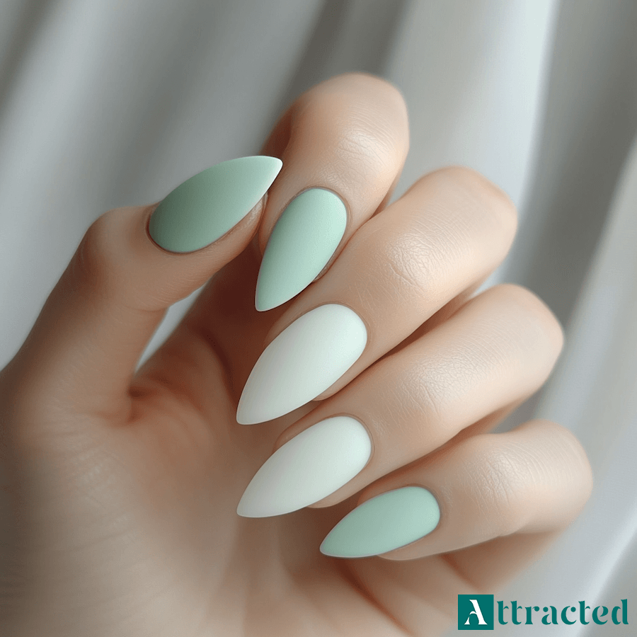 Paznokcie miętowe z białym matowym wykończeniem