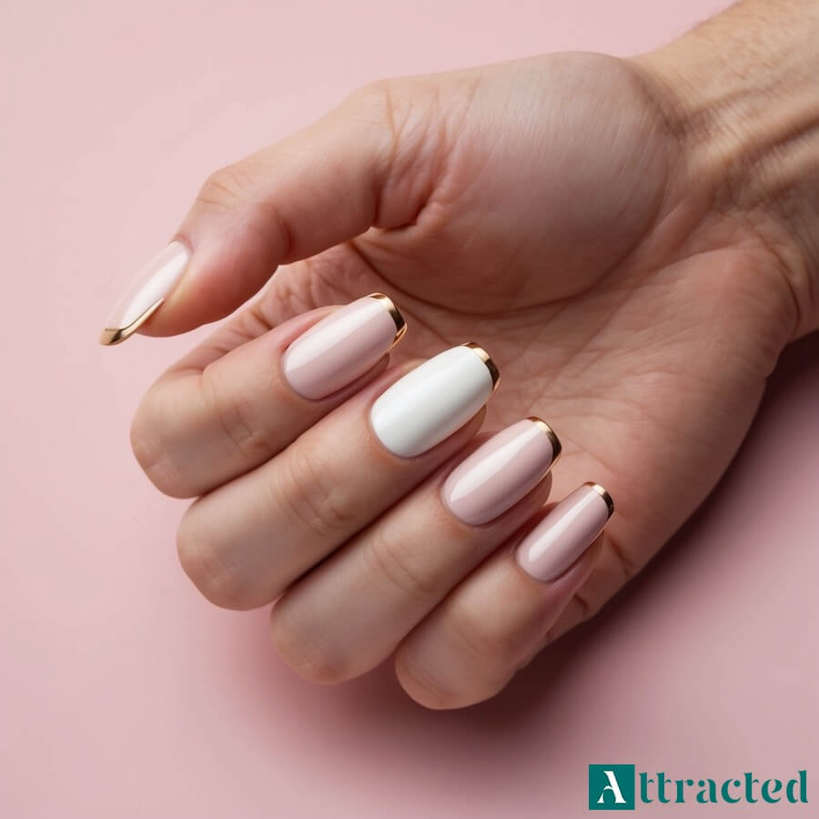 Złote akcenty w klasycznym manicure