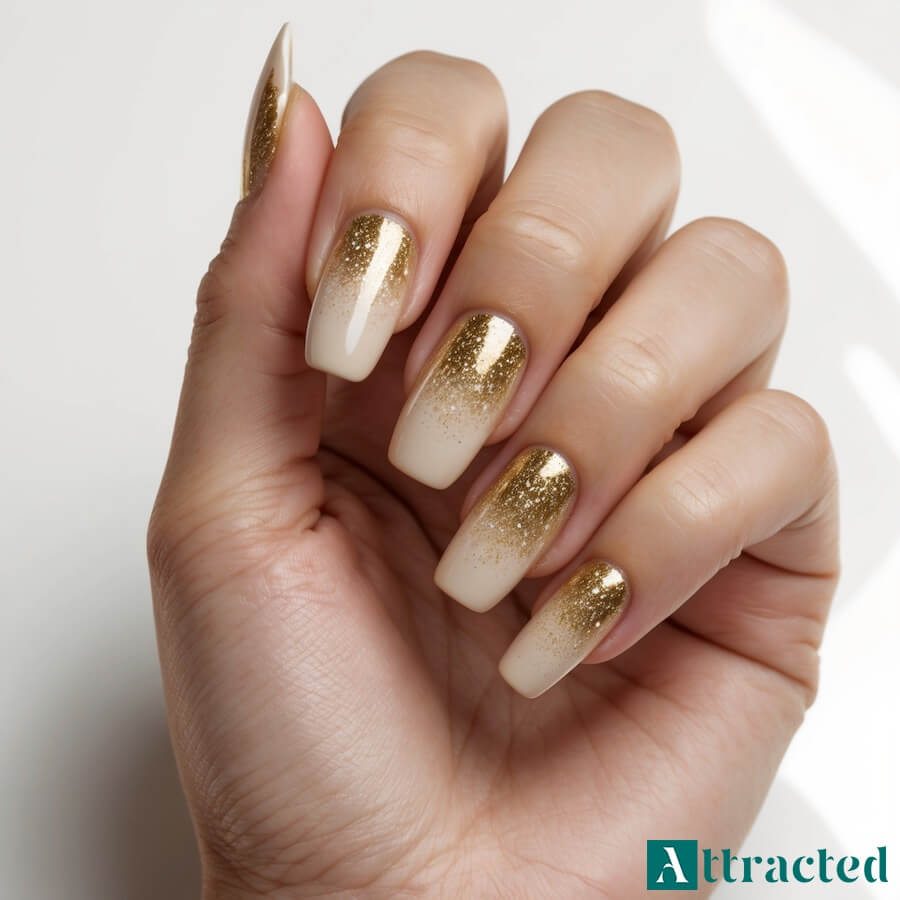 Paznokcie nude z efektem złotego ombre