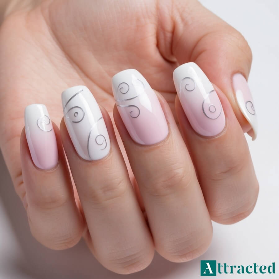 Paznokcie ślubne baby boomer z delikatnymi wirami