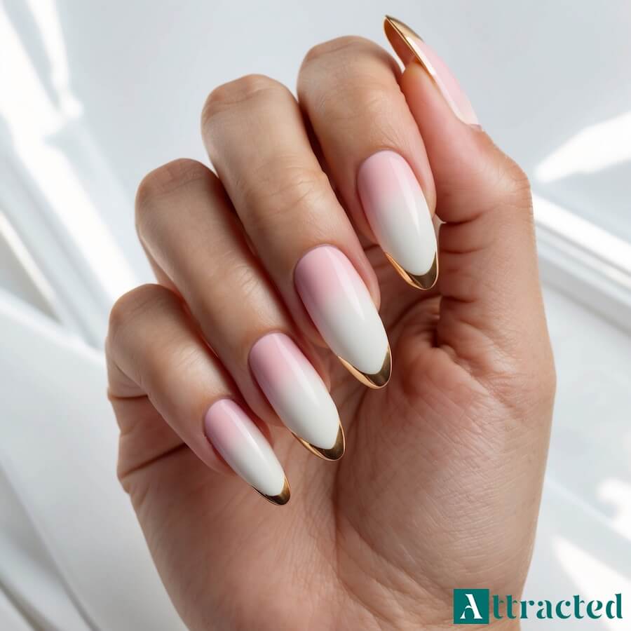 Paznokcie ślubne baby boomer ze złotym french