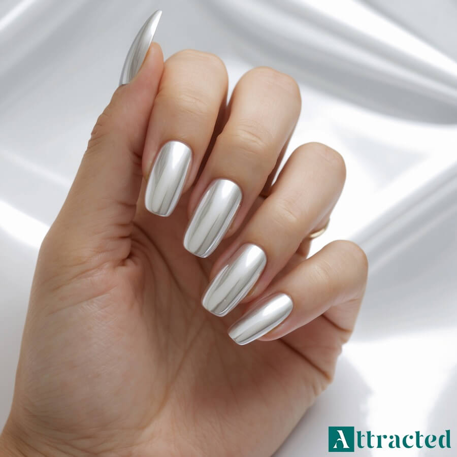 Delikatne paznokcie ślubne chromowe