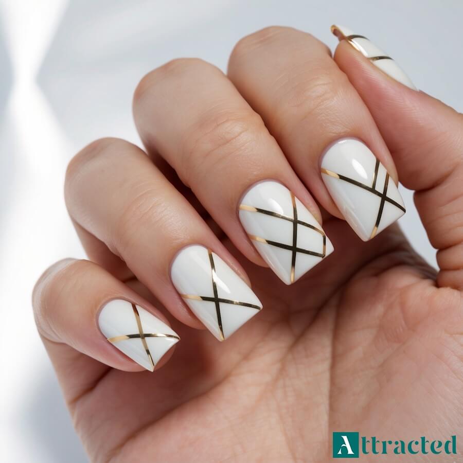 Paznokcie ślubne kwadratowe z asymetrycznym wzorem