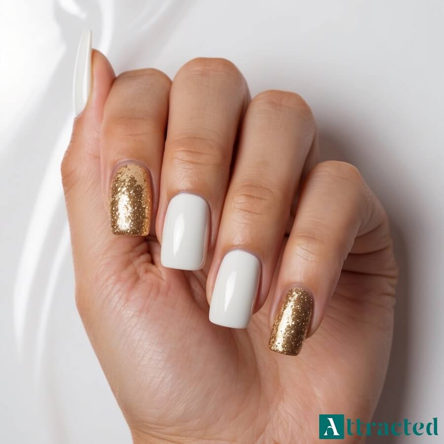 Paznokcie ślubne kwadratowe z brokatem