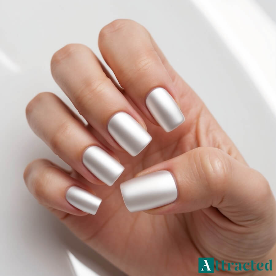 Paznokcie ślubne kwadratowe z efektem satynowym