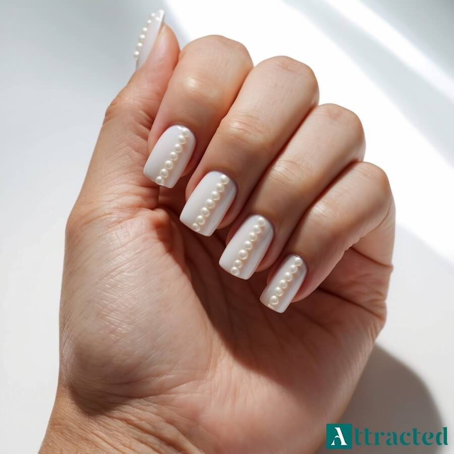 Paznokcie ślubne kwadratowe z mikro-perełkami