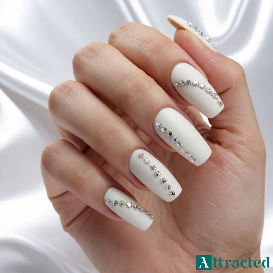 Paznokcie ślubne matowe z cyrkoniami