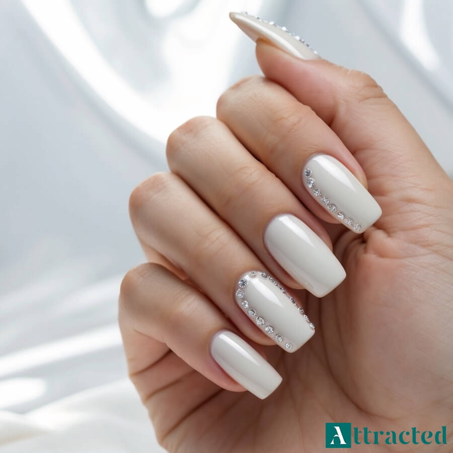 Paznokcie ślubne z cyrkoniami klasyczne