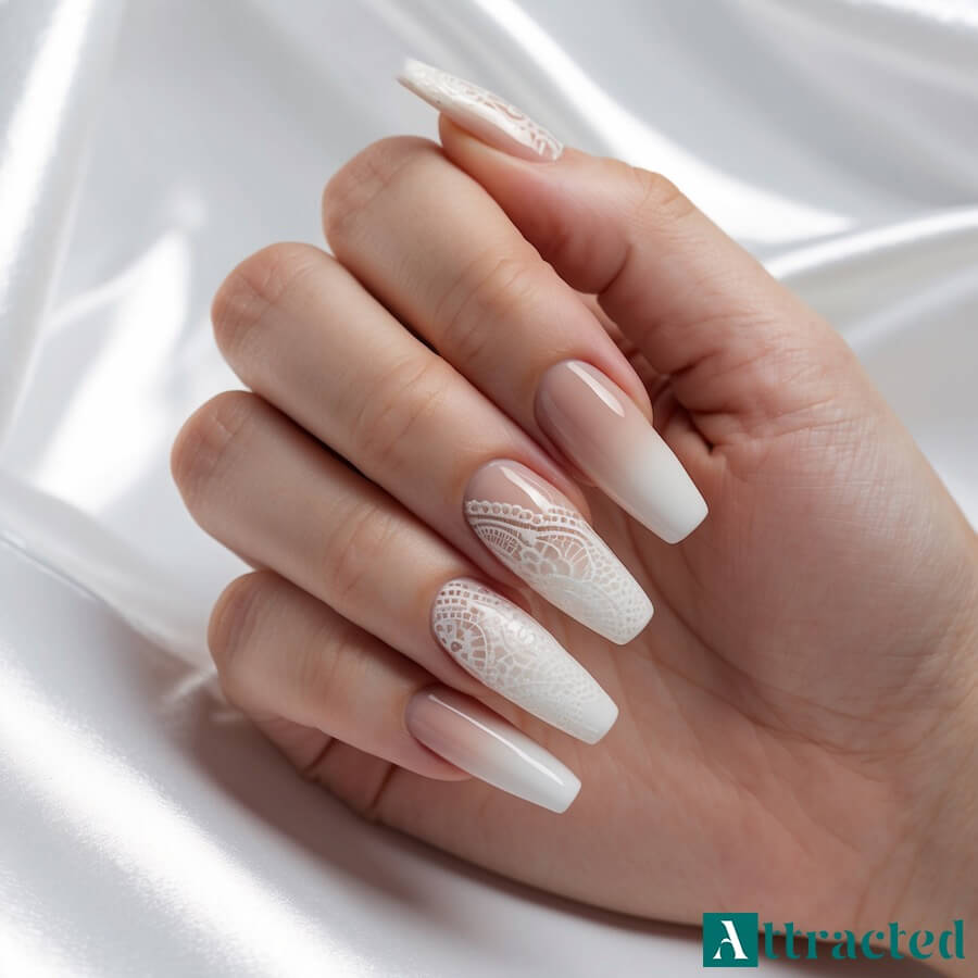 Paznokcie ślubne z koronką ombre