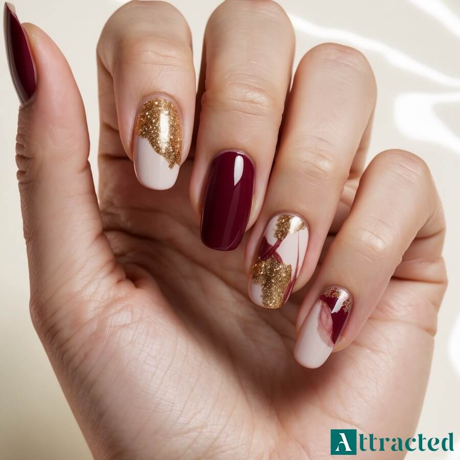 Paznokcie w stylu złotej abstrakcji brokatowej