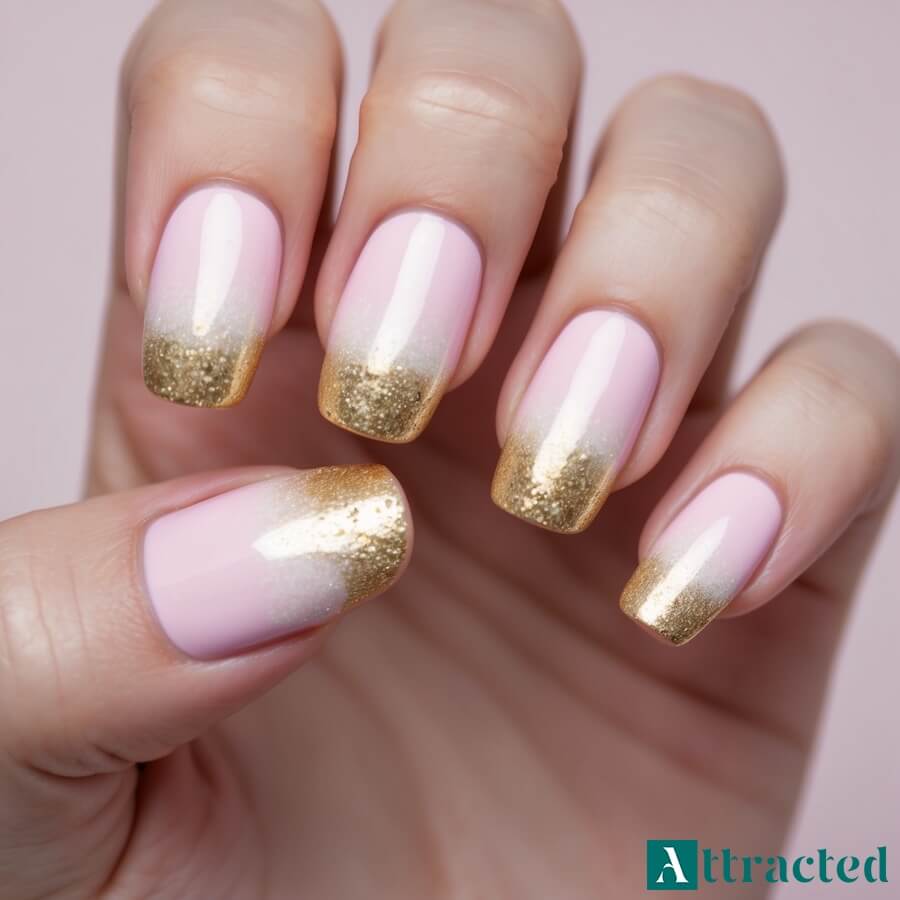 Paznokcie w złotym ombre brokatowym