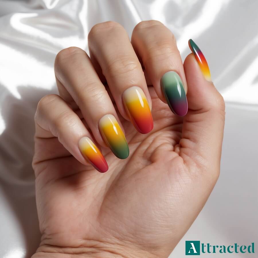 Jesienne paznokcie w stylu skittles