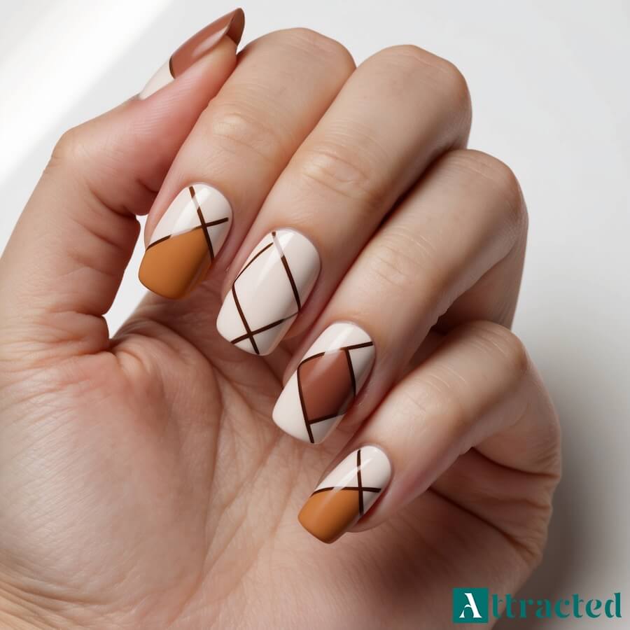 Jesienne paznokcie z geometrycznymi wzorami