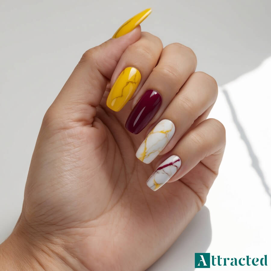 Jesienne paznokcie z marmurkowym efektem