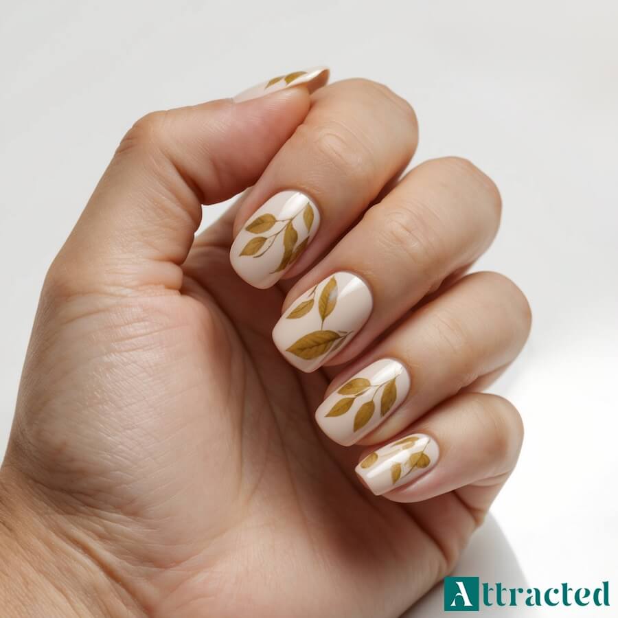 Jesienne paznokcie z motywem listków