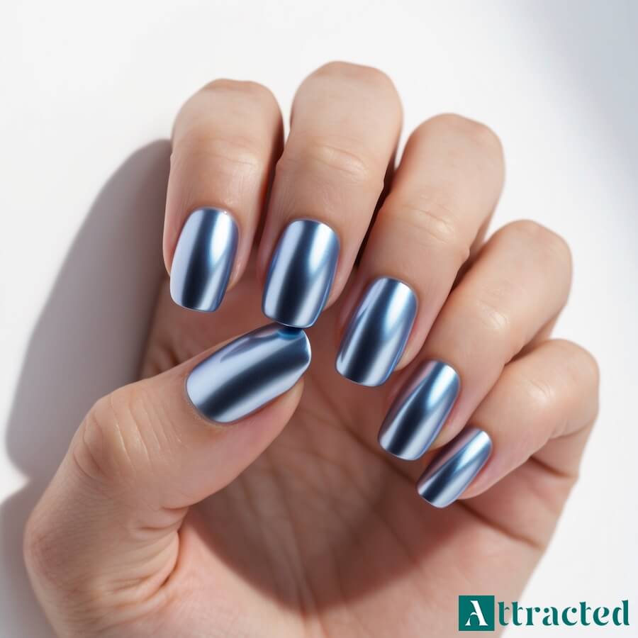 Paznokcie zimowe niebieskie chrome