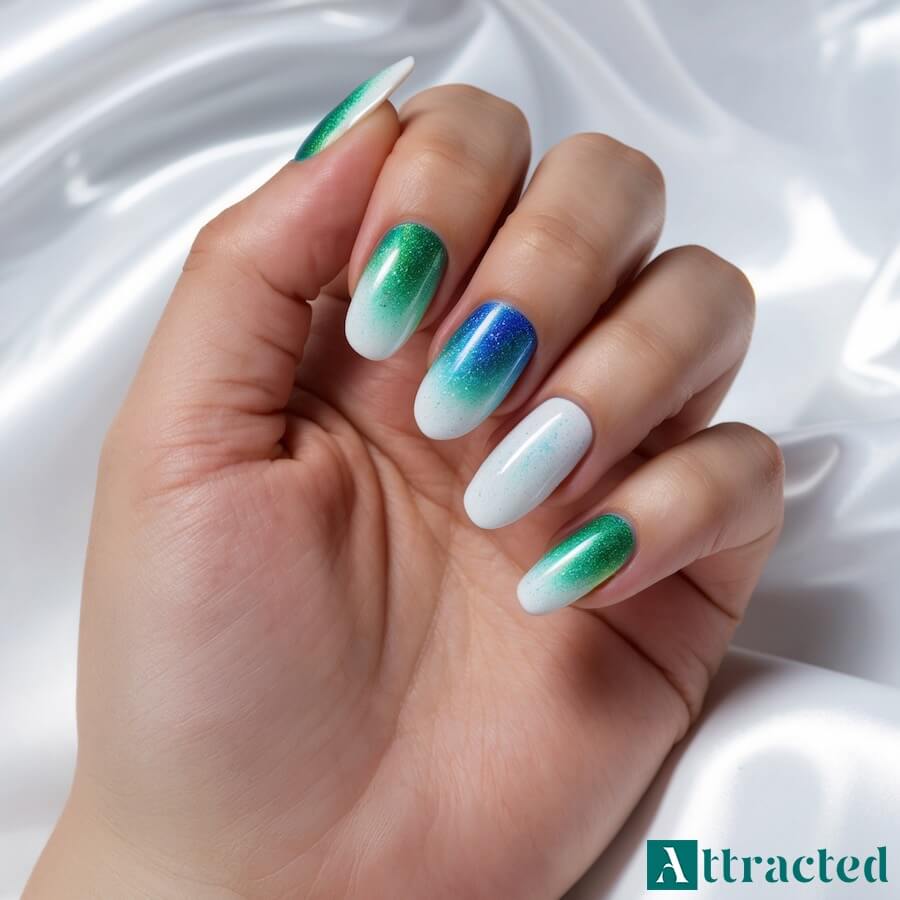 Paznokcie zimowe z efektem polarnej zorzy