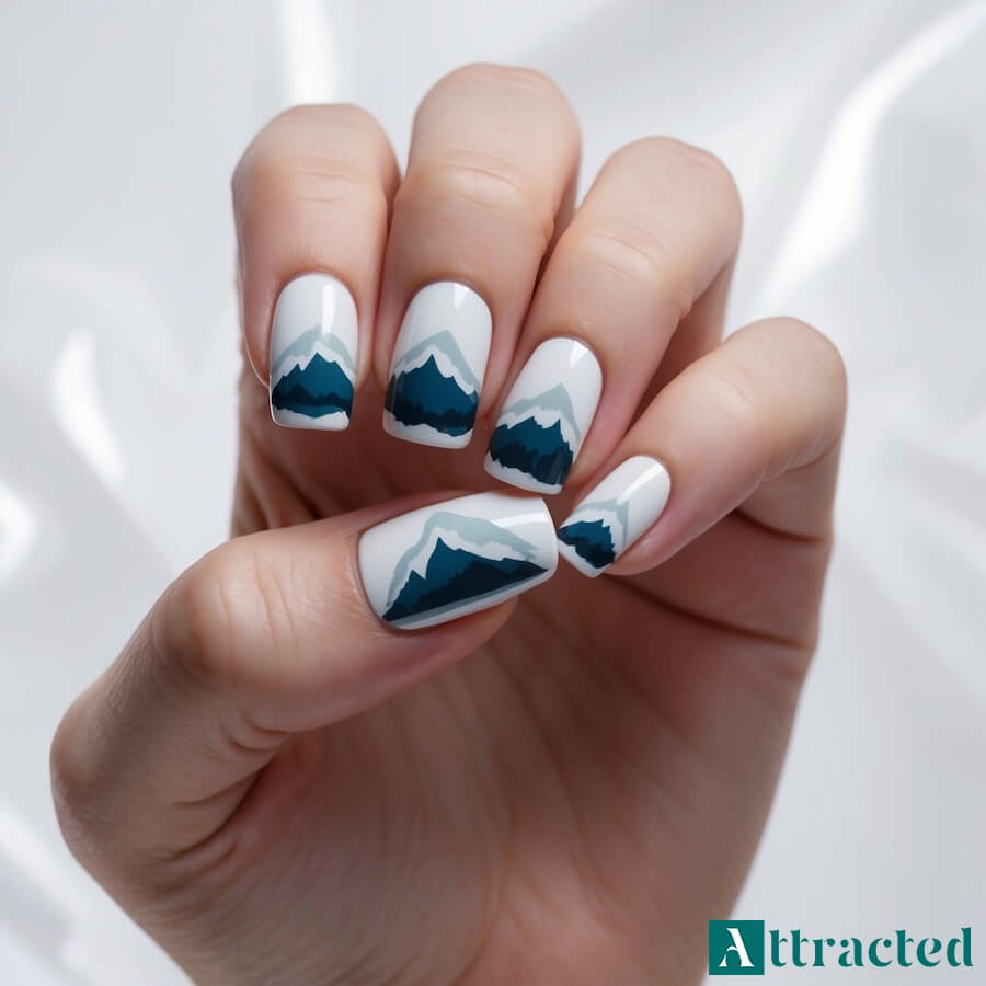 Paznokcie zimowe z górskim pejzażem