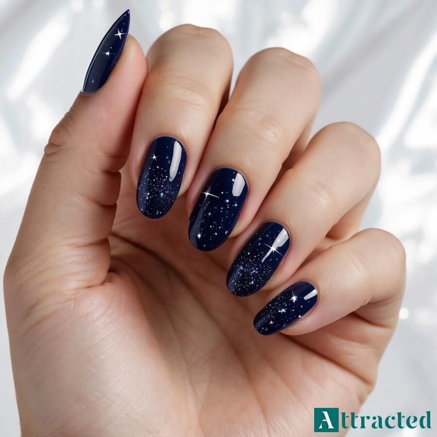 Paznokcie zimowe z gwiaździstym niebem