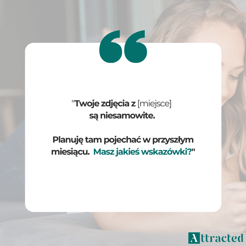 Wiadomość z tekstem na podryw kobiety o jej podróży