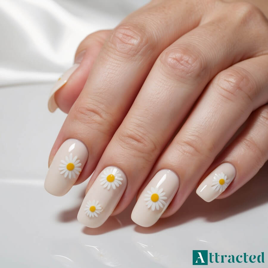 Wiosenne paznokcie z motywem stokrotek