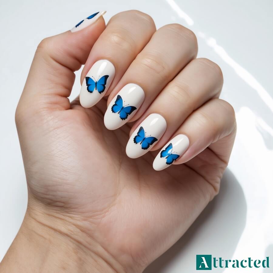 Wiosenne paznokcie z niebieskimi motylami
