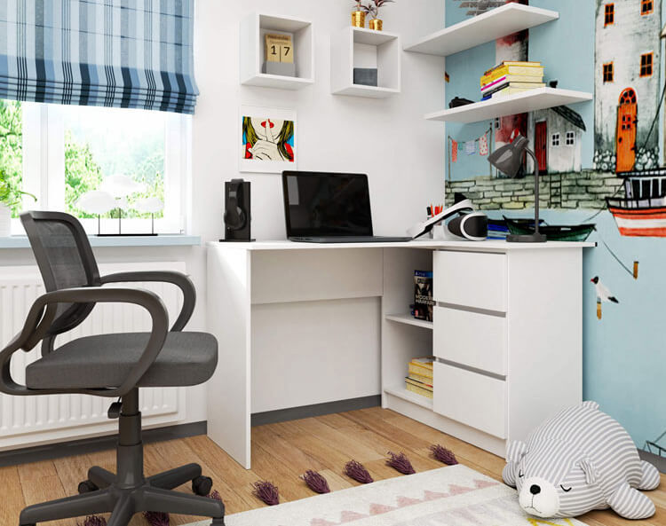 Białe biurko narożone