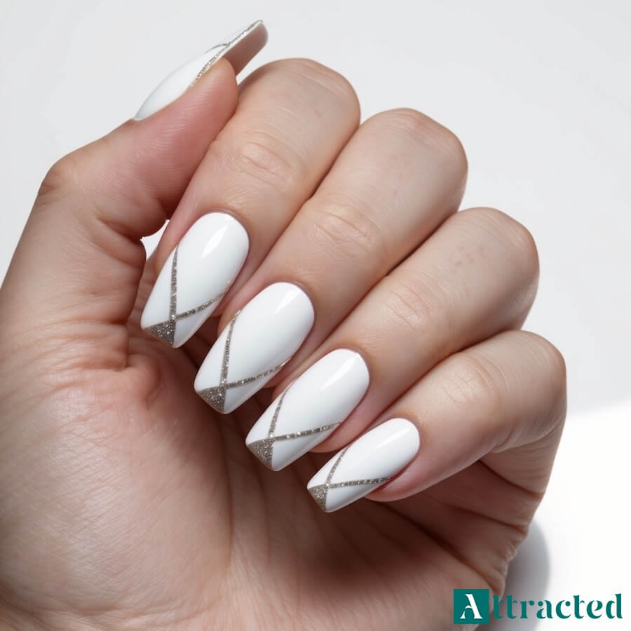 Francuskie tipsy z modern twist: geometryczne kształty i brokat