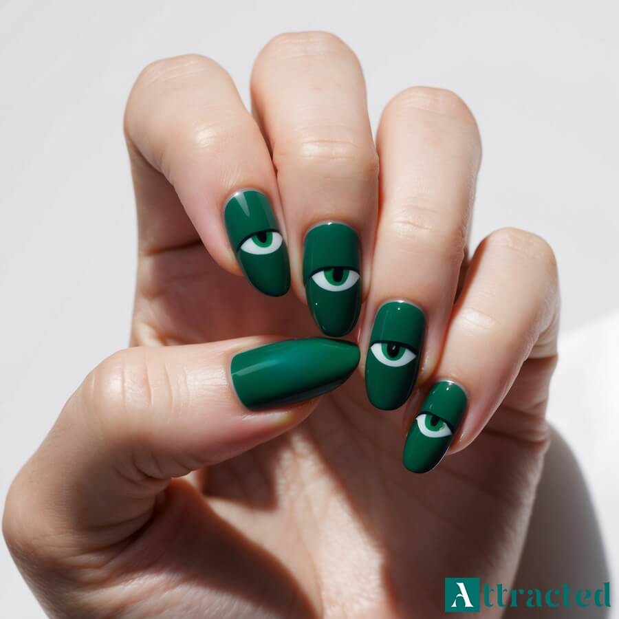 Kocie oko na zielonych paznokciach