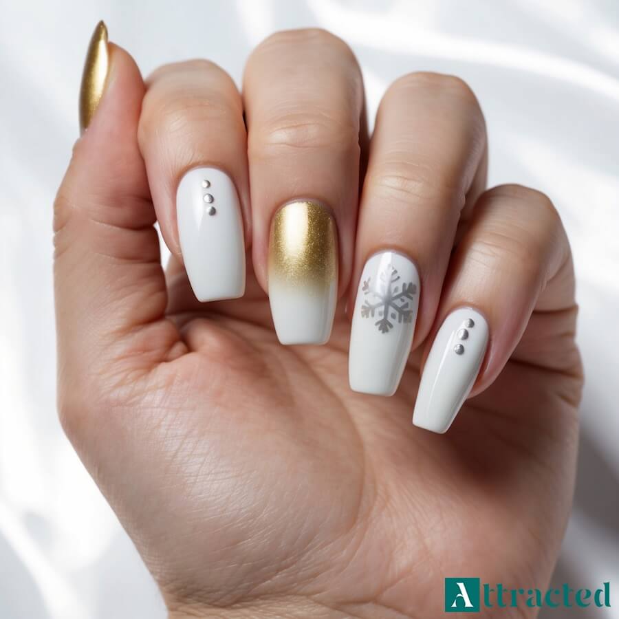 Akcentowana śnieżynka na pojedynczym paznokciu