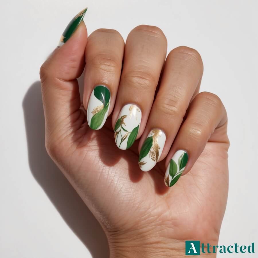 Botaniczne motywy liści ze złotym akcentem