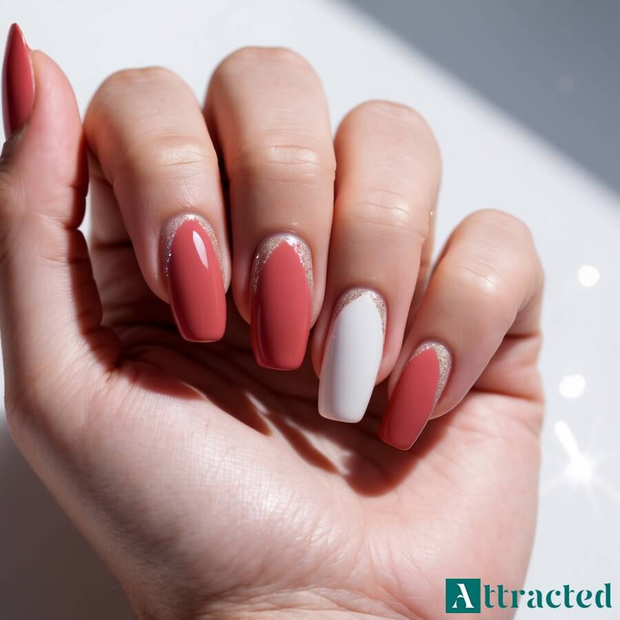 Czerwony brokatowy półmrok na paznokciach