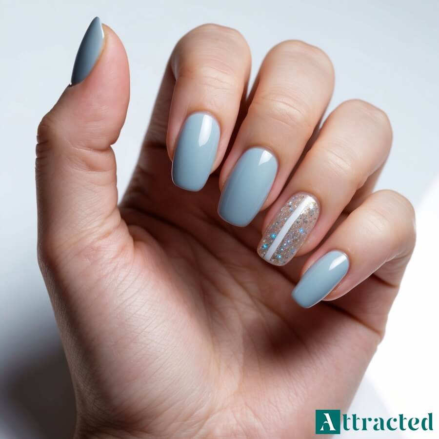 Niebieski brokatowy półmrok na paznokciach