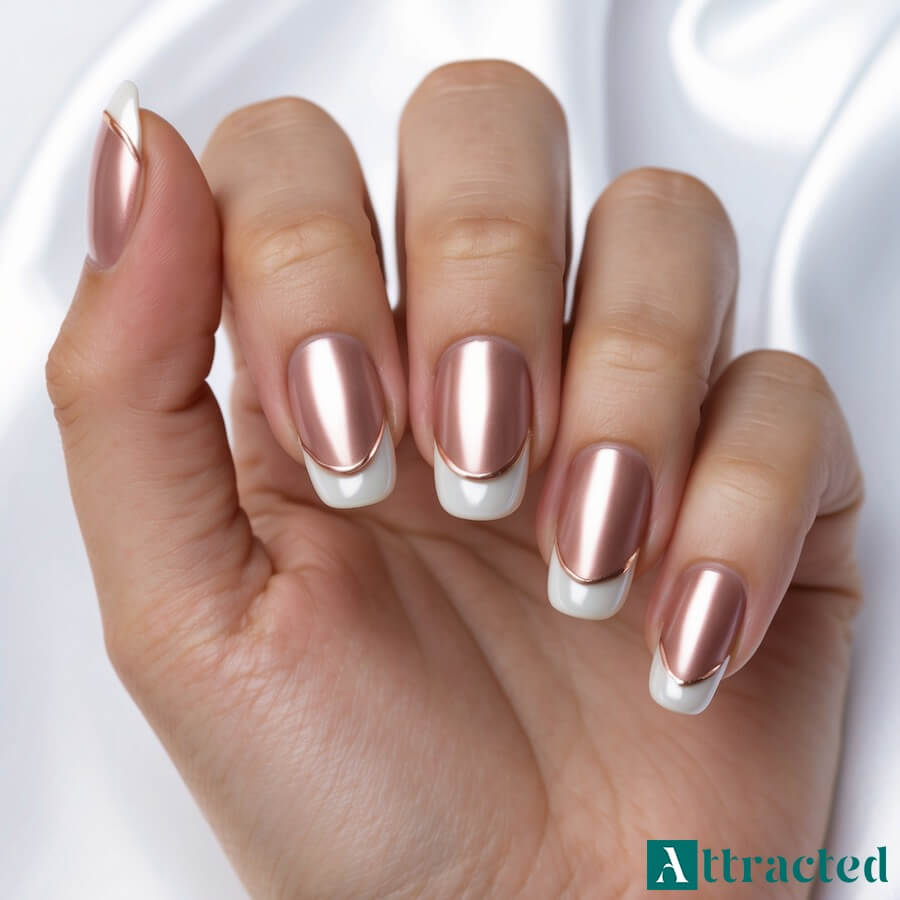 Rose gold z białym french tipem na paznokciach