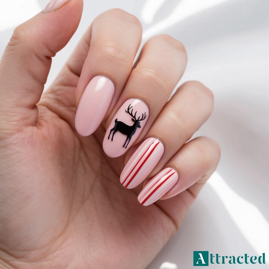 Różowa kompozycja z reniferem i cukrową laską