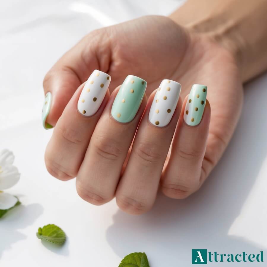 Biała miętowa baza ze złotymi kropkami