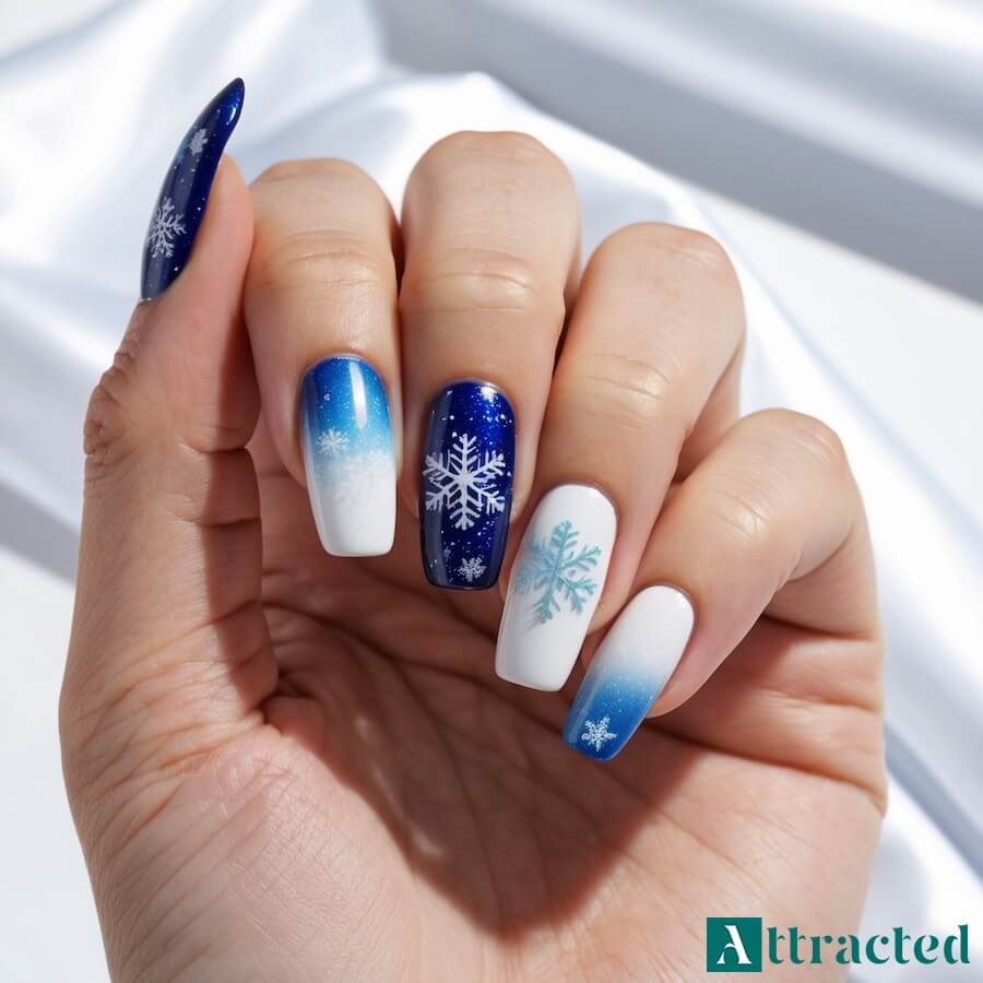 Niebieski i granatowy gradient inspirowany lodowcami z śnieżynkami