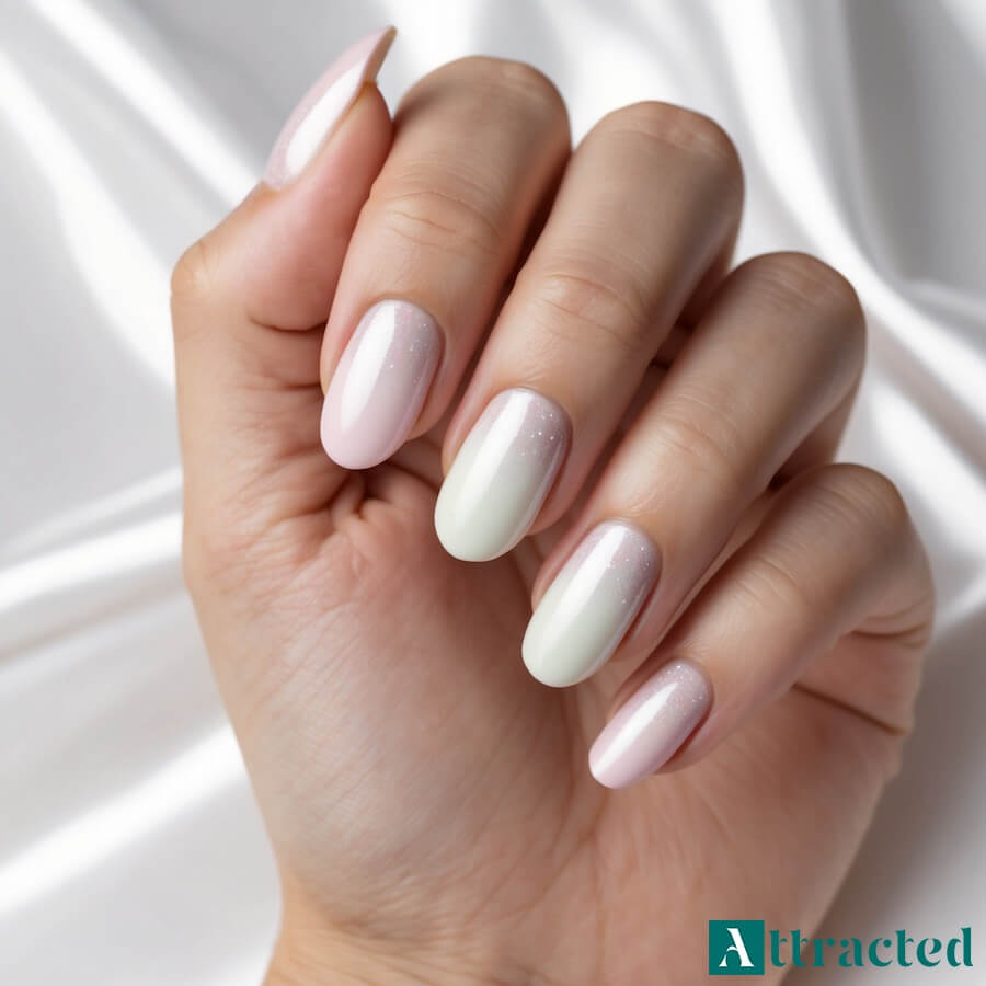 Pastelowe ombre z delikatnym brokatem