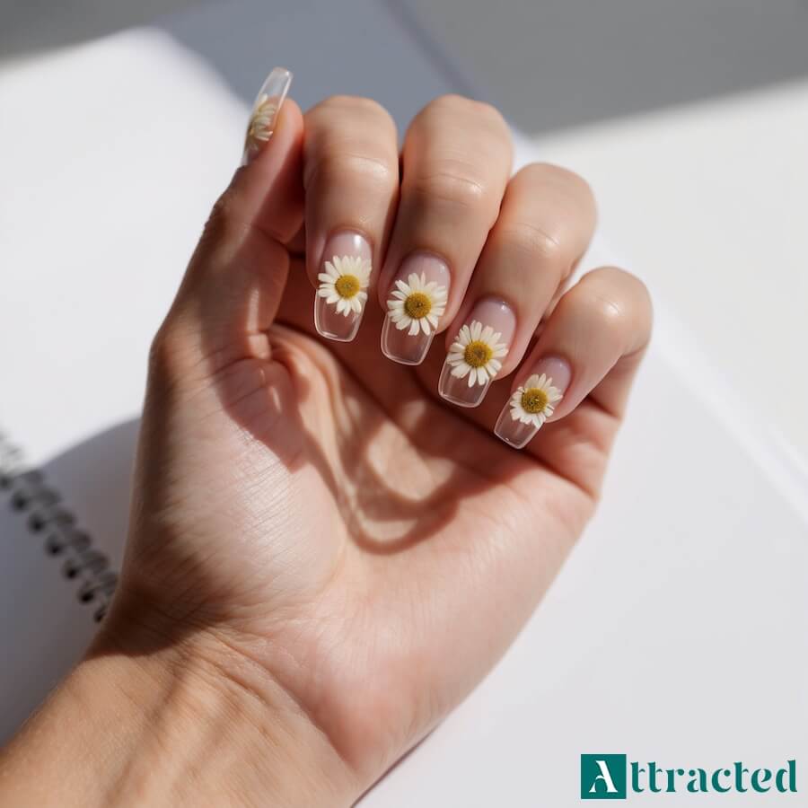 Prześwitujące tipsy z suszonymi kwiatami