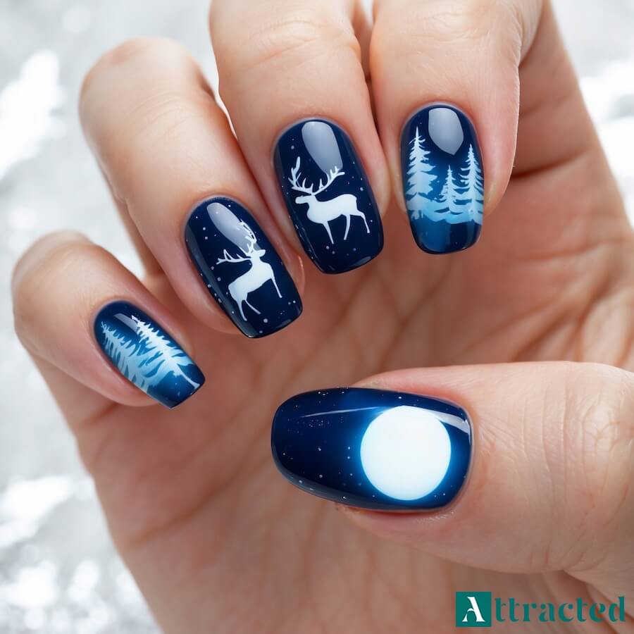 Renifer w lesie z księżycem