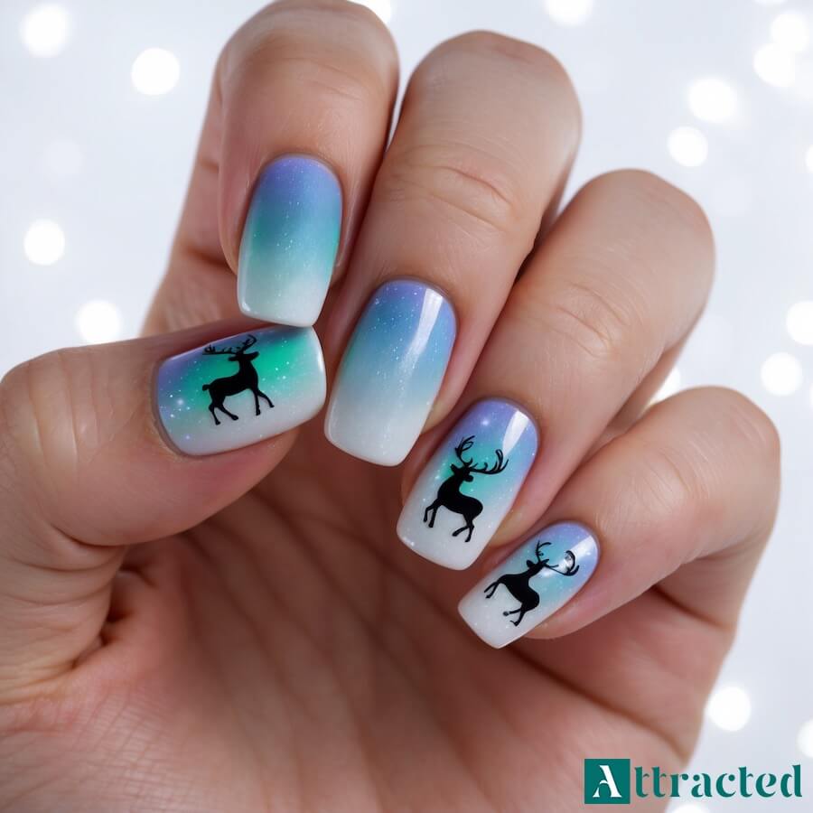 Renifery pod zorzą polarną