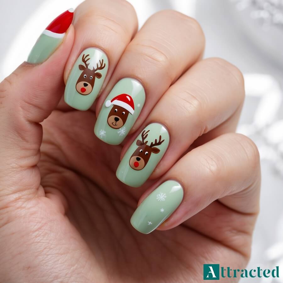 Kreskówkowy renifer w czapce Mikołaja