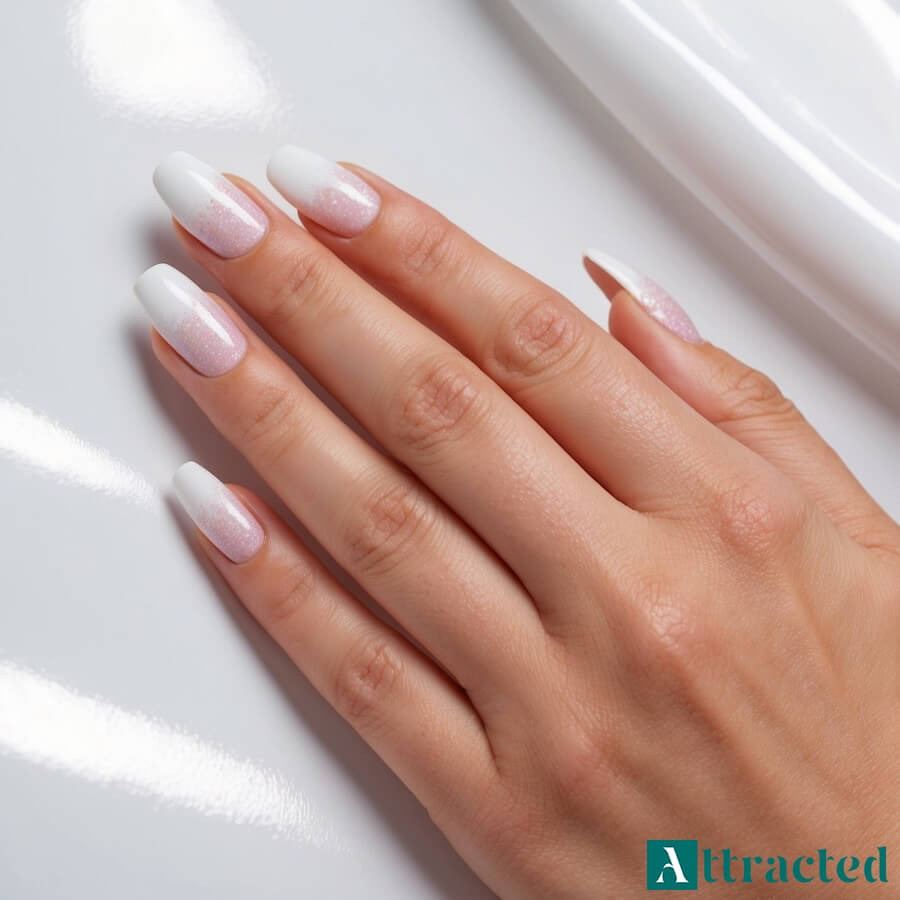 Paznokcie baby boomer z brokatem