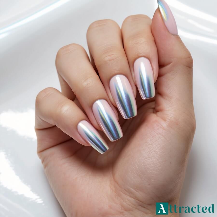 Oryginalne paznokcie baby boomer z efektem holograficznym