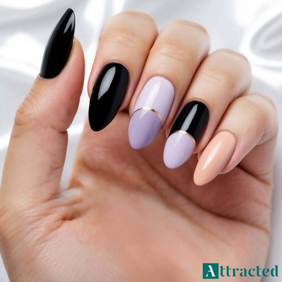 Czarne paznokcie z pastelowymi akcentami